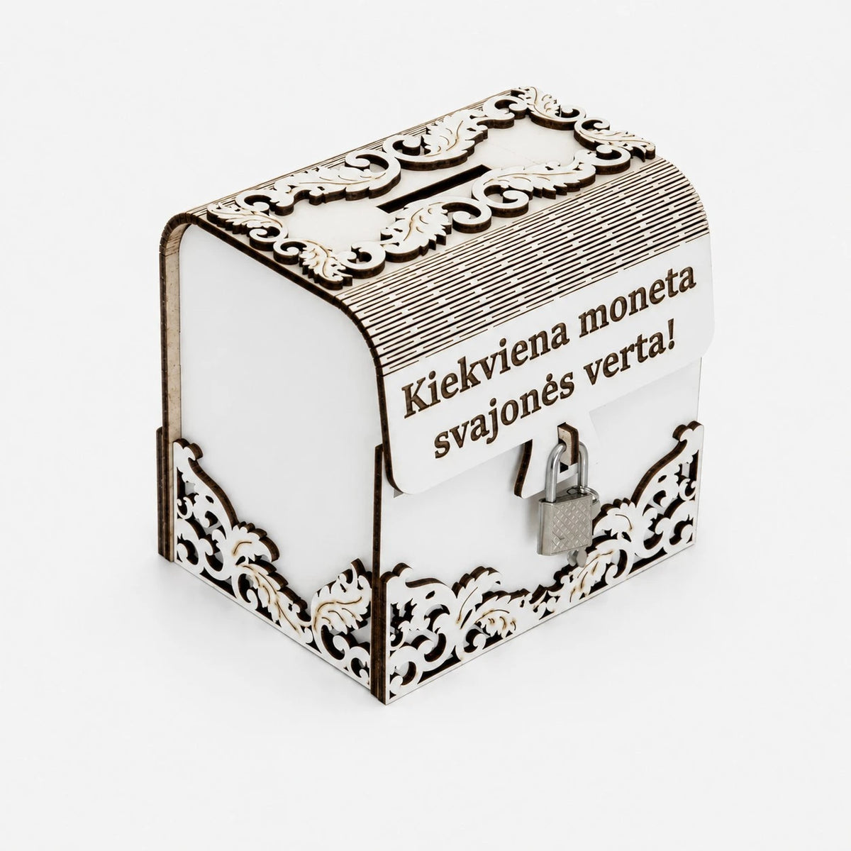 Medinė skrynelė-taupyklė su užraktu